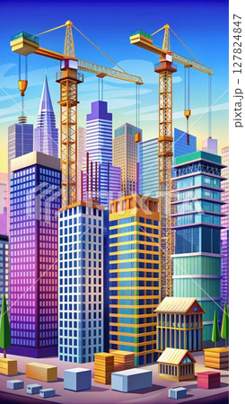 Urban Landscape With Numerous Tall Buildings. Generative AI 127824847