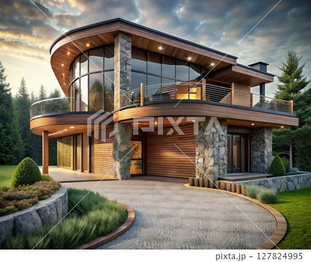 Luxurious House With Abundant Windows. Generative AI 127824995
