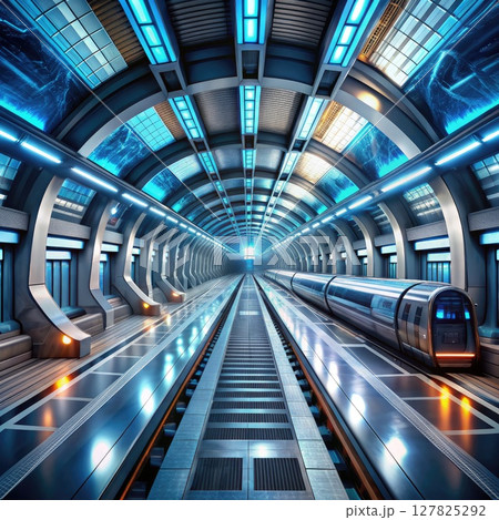Train Passing Through Tunnel With Multiple Windows. Generative AI 127825292