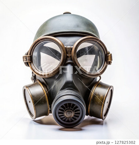 Gas Mask With Goggles on White Background. Generative AI 127825302