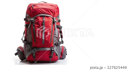 Red Backpack on White Floor. Generative AI 127825449