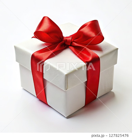 White Gift Box With Red Ribbon. Generative AI 127825476