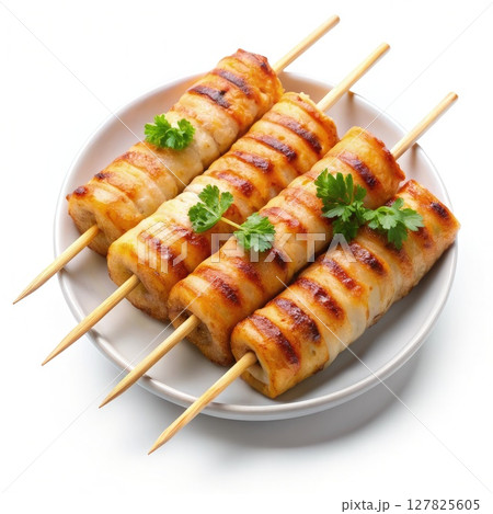 Plate of Food With Toothpicks. Generative AI 127825605
