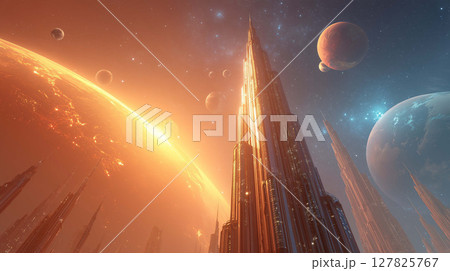 Cosmic commerce, building the future of business among glowing stars and distant planets 127825767