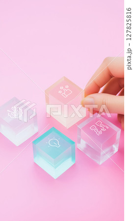 Translucent glass blocks with icons on pink...のイラスト素材 [127825816] - PIXTA