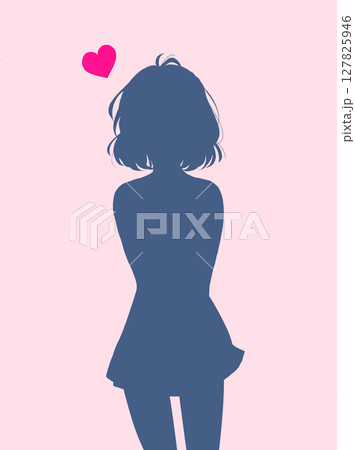 若い女性　恋　夏服　もじもじ　シルエット 127825946