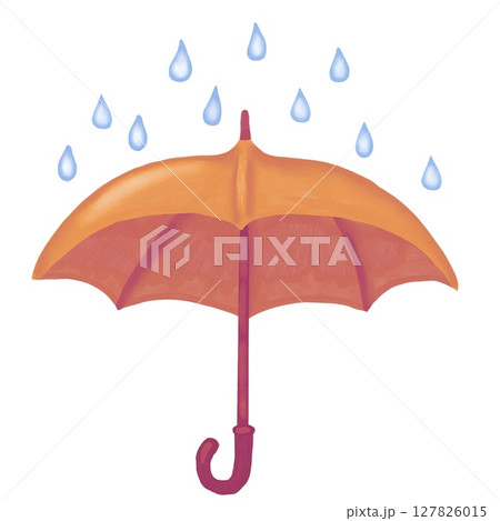 Hand drawn illustration with orange umbrella with rain drops on white background. Elegant simple fall weather rain, april showers design, funny cartoon seasonal print, spring elements, fabric fashion Hand drawn illustration with orange umbrella with rain drops on white background. Elegant simple fall weather rain, april showers design, funny cartoon seasonal print, spring elements, fabric fashion 127826015