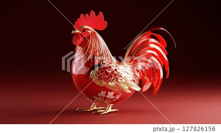Stylized 3D Rooster Statue Representing Chinese Zodiac Symbol 127826156
