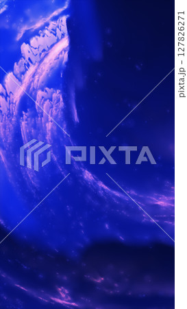 Abstract glowing cosmic wave in violet-blue hues, resembling galactic motion and energy 127826271