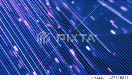 Abstract digital image with flowing blue and purple light trails moving diagonally across a dark background Abstract digital image with flowing blue and purple light trails moving diagonally across a dark background 127826281