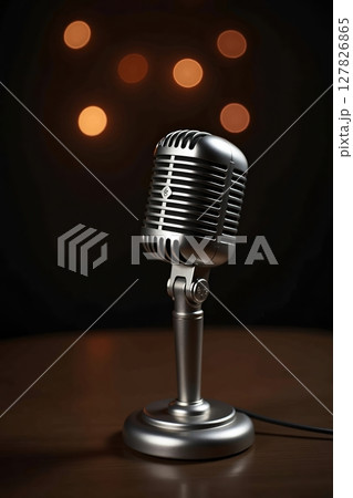 Vintage microphone on dark background Vintage microphone on dark background 127826865
