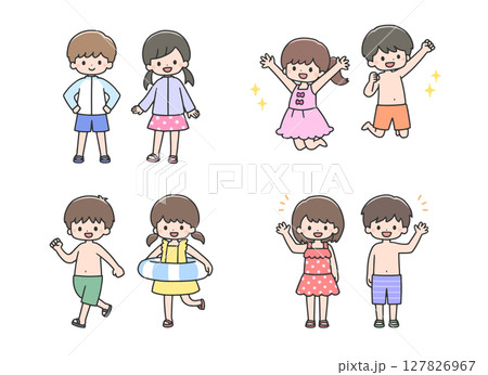 水着を着た子どもたちのセット 127826967