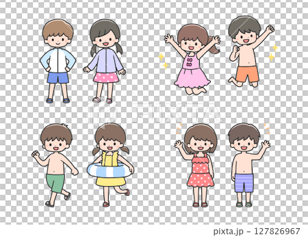 Set of children wearing swimsuits Set of children wearing swimsuits 127826967