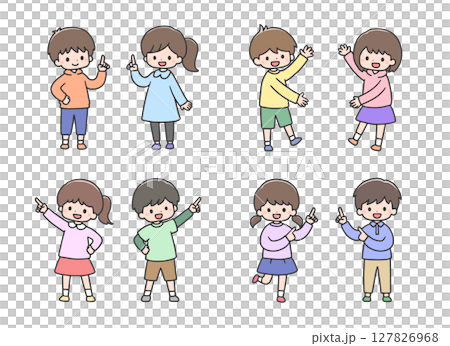 示すポーズの子どもたちのセット 127826968