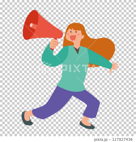 拡声器でアピールする女性 127827436