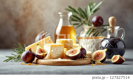 cheese honey and figs on the table 127827514