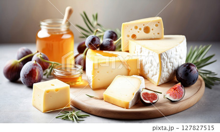 cheese honey and figs on the table 127827515