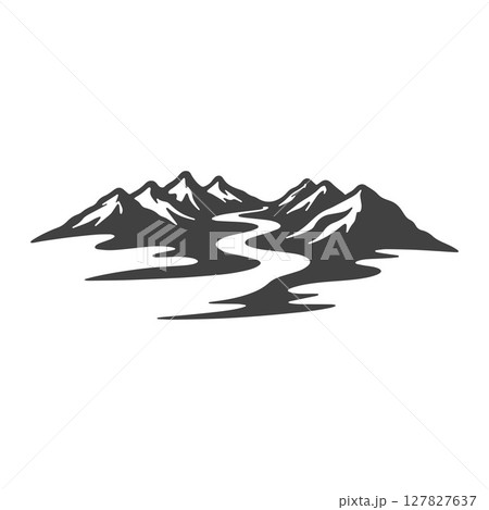 Logos of rivers, creeks, riverbanks and streams. River logo with combination of mountains and farmland with concept design vector illustration template Logos of rivers, creeks, riverbanks and streams. River logo with combination of mountains and farmland with concept design vector illustration template 127827637