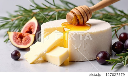 cheese honey and figs on the table 127827879