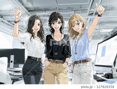 オフィスで働く笑顔の女性のイラスト素材　3人 127828358