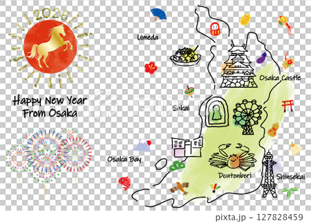 大阪旅遊景點圖解地圖 新年賀卡2026 127828459