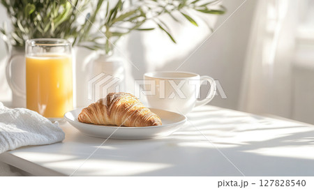 Minimal breakfast setup on a clean white...のイラスト素材 [127828540] - PIXTA