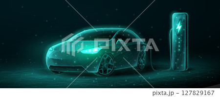 EV. Electric car connect to charging station. Eco power, EV charger EV. Electric car connect to charging station. Eco power, EV charger 127829167