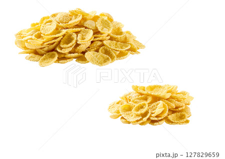 heap of delicious corn flakes isolated on white background . heap of delicious corn flakes isolated on white background . 127829659