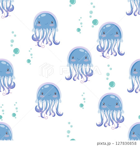 Seamless pattern with jellyfish and bubbles Seamless pattern with jellyfish and bubbles 127830858
