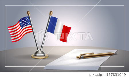 Small national flag of United States (USA) and France flag Relation, Template Vector Illustration 127831049
