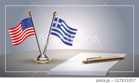 Small national flag of United States (USA) and Greece flag Relation, Template Vector Illustration Small national flag of United States (USA) and Greece flag Relation, Template Vector Illustration 127831057