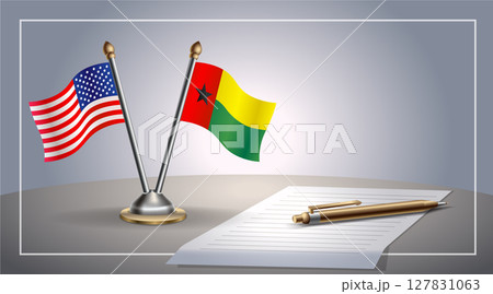 Small national flag of United States (USA) and Guinea Bissau flag Relation, Template Vector Illustration 127831063