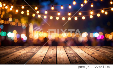 Colorful bokeh and retro string lights create festive atmosphere Colorful bokeh and retro string lights create festive atmosphere 127831230