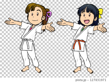 笑顔で両手を広げる空手着の女性1 笑顔で両手を広げる空手着の女性1 127831971