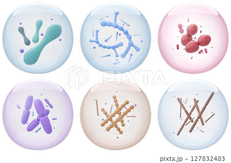 様々な善玉菌と乳酸菌の集合イメージ 腸活や免疫テーマの3Dイラスト 127832483