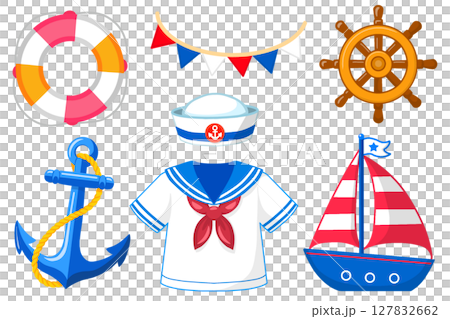 Cute marine motif illustration set (borderless) Cute marine motif illustration set (borderless) 127832662