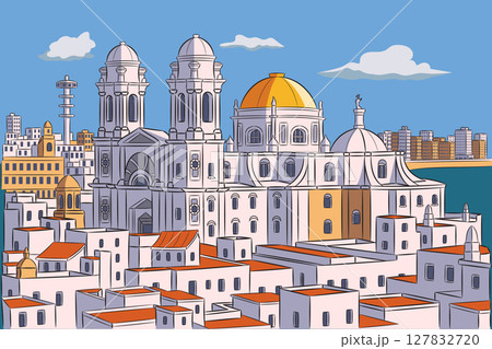Cadiz Cathedral and city view in Spain Cadiz Cathedral and city view in Spain 127832720