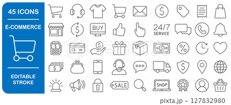 E-Commerce editable stroke line icon set. Online shopping thin line icons collection. Web shop symbol pack. Vector illustration image. Isolated on white background. 127832980