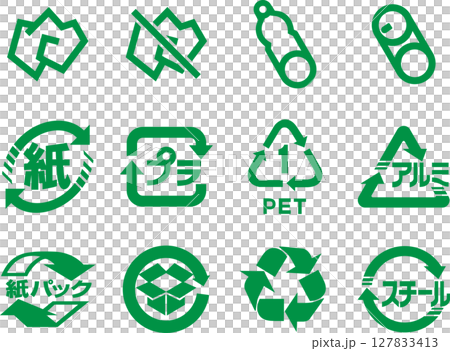 Garbage sorting mark set (green version) 127833413