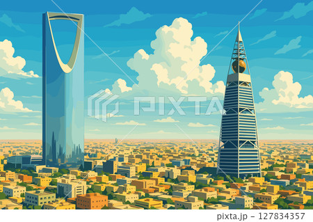 Riyadh Cityscape with Iconic Towers and Bright Sky 127834357