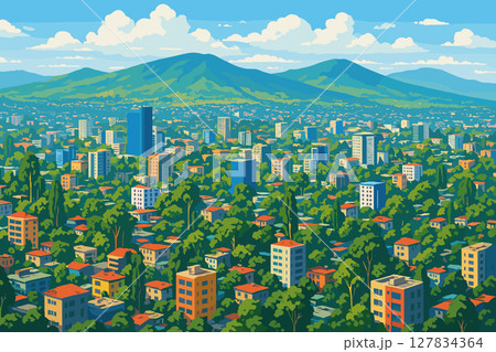 Addis Ababa Cityscape with Mountains and Dense Blocks Addis Ababa Cityscape with Mountains and Dense Blocks 127834364