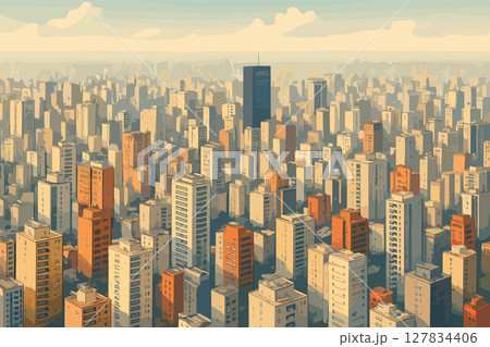 Sao Paulo urban skyline with apartment towers under hazy sky 127834406