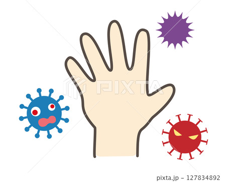 手にばい菌が付いているイメージイラスト 127834892