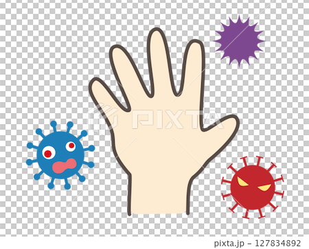 手にばい菌が付いているイメージイラスト 127834892