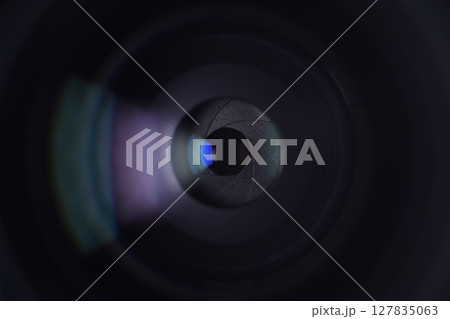 Camera lens in macro, texture apertures, technology themes, robotics eye Camera lens in macro, texture apertures, technology themes, robotics eye 127835063
