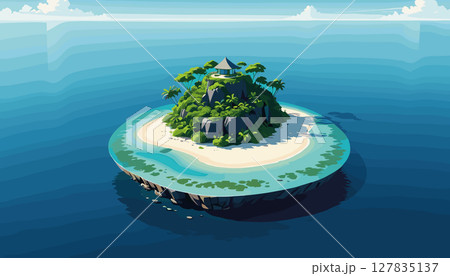 Tropical island paradise surrounded by turquoise ocean Tropical island paradise surrounded by turquoise ocean 127835137