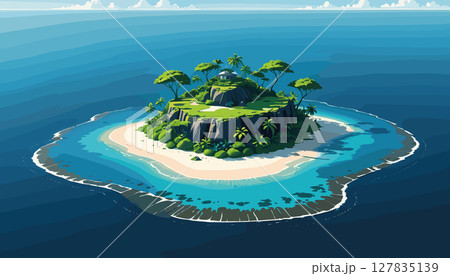 Tropical island paradise surrounded by turquoise ocean 127835139