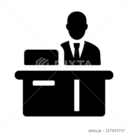 レジカウンターとスーツ男性のアイコン レジカウンターとスーツ男性のアイコン 127835737