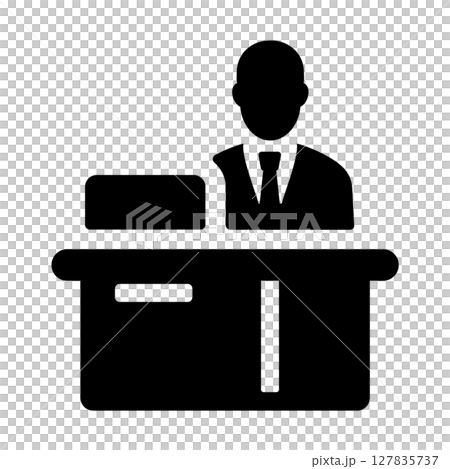レジカウンターとスーツ男性のアイコン レジカウンターとスーツ男性のアイコン 127835737