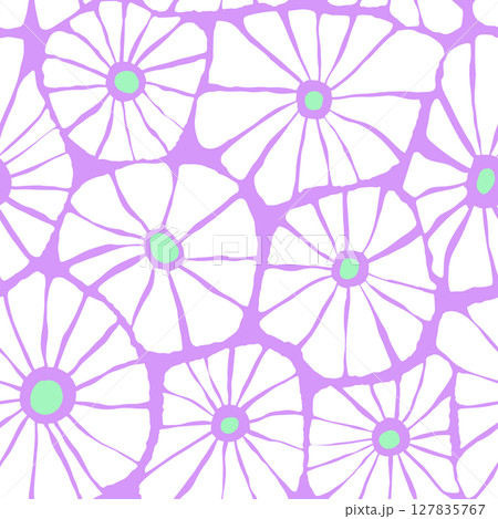 Seamless hand drawn floral pattern with abstract chamomile. Botanical creative texture herbaria, design for fabric, apparel, digital papers. Vector pastel background 127835767